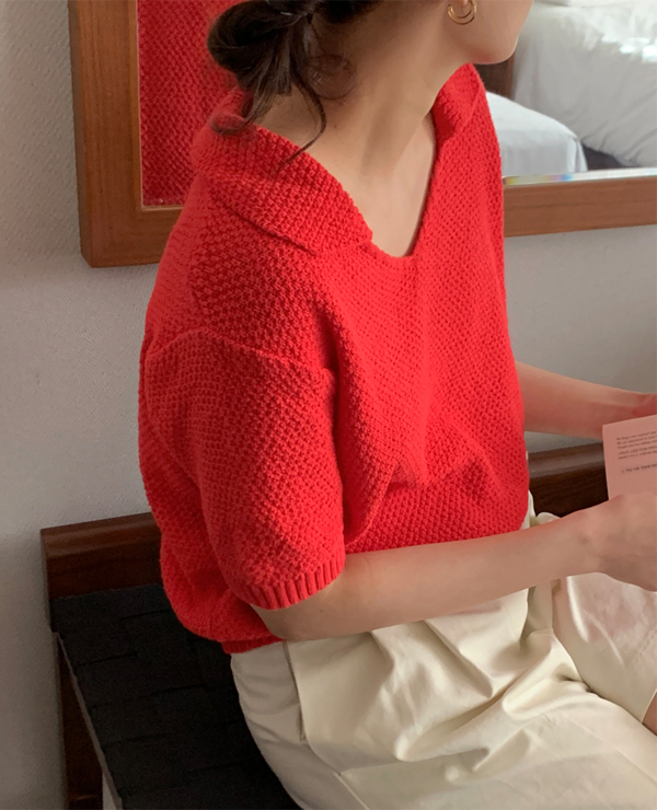 비스프 카라 knit (레드/크림/페일그린)