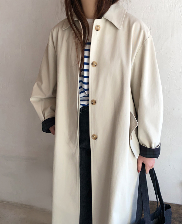번디 배색 트렌치 coat (크림)- 무료배송