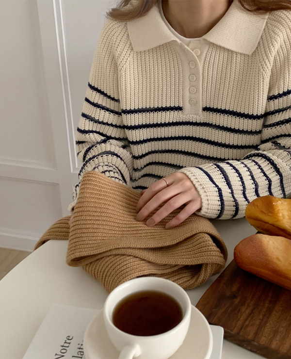 모니모 반버튼 스트라이프 knit (크림)