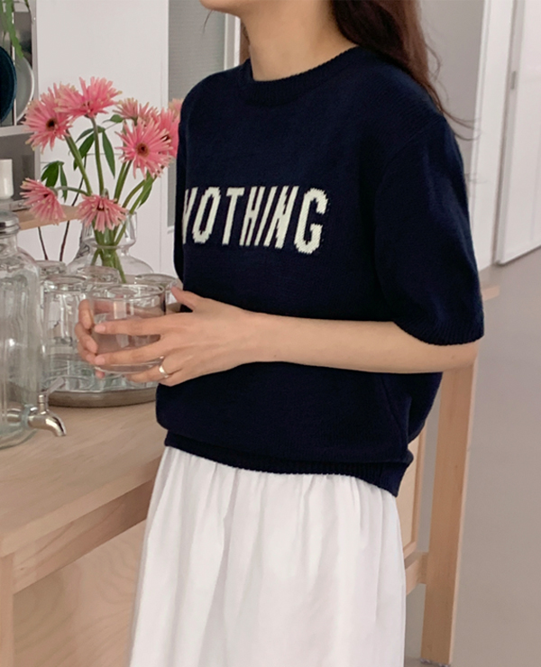 낫띵 레터링 knit (로즈핑크/네이비)